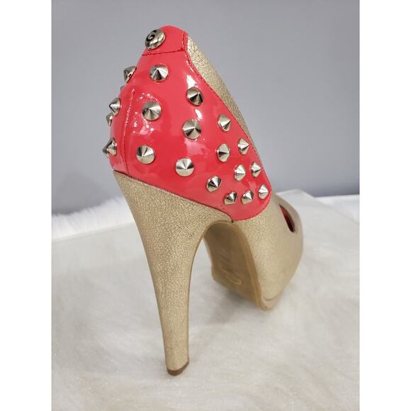 7.5 Guess High Heel Gold Studded Platform Punk Glam Rave Festival y2k biker - Picture 3 of 8